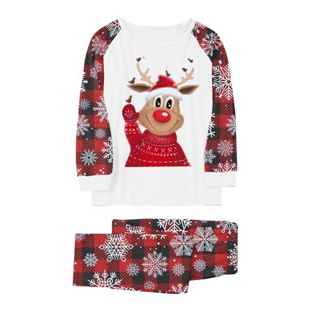 

Mrat Family Matching Wear Outfits Classic Plaid Family Matching Men Dad Printed Blouse Round-Neck Tops+Pants Family Matching Pajamas Set Matching Pajamas for Family