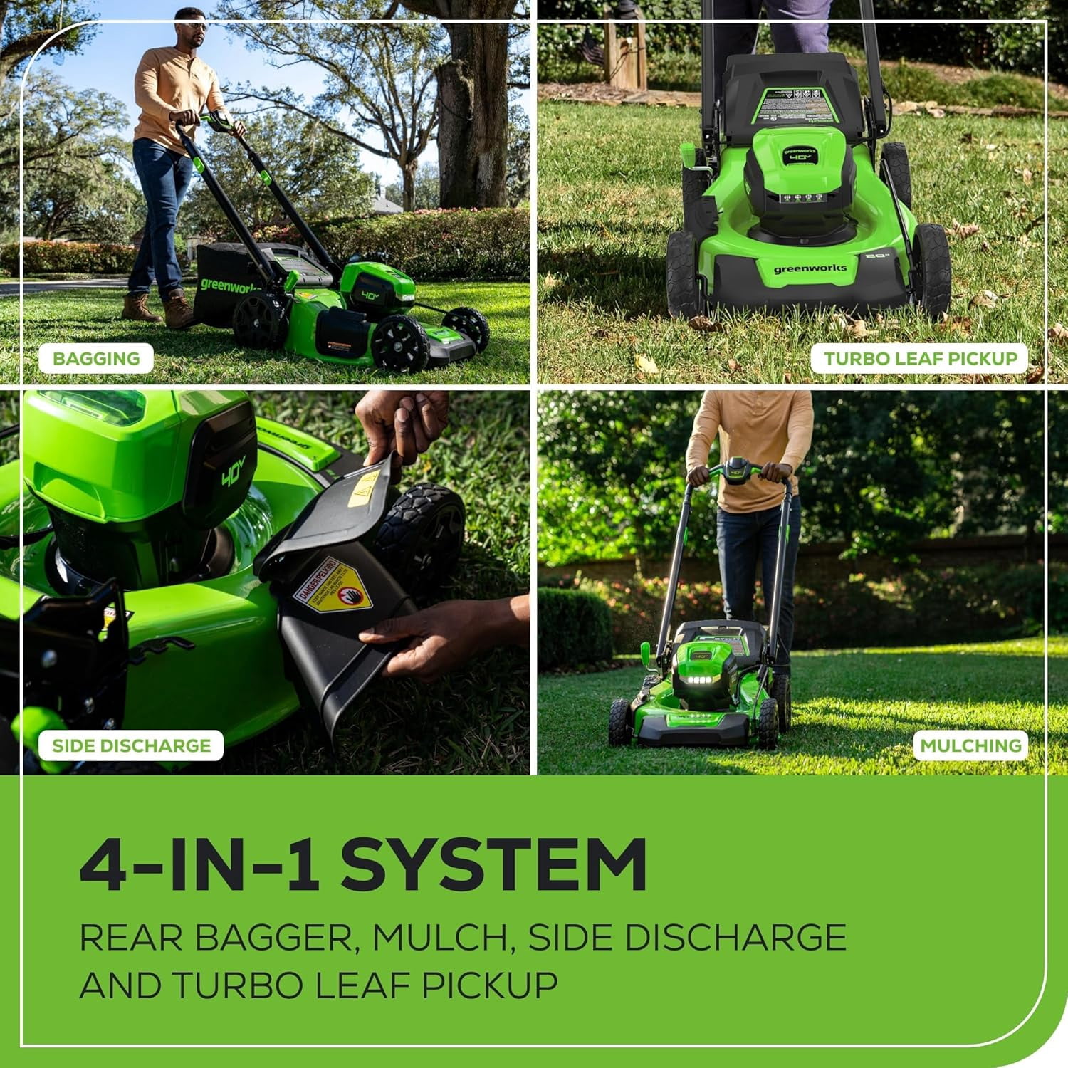 Greenworks 40V 20" Cordless Battery Push Lawn Mower, 13" String Trimmer and 350 CFM Leaf Blower with 4.0Ah Battery and Charger