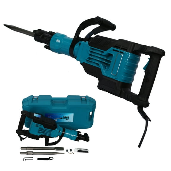 1700W 1900 BPM Electric Demolition Jack Hammer 1-1/8 Inch SDS-Hex Heavy Duty Concrete Pavement Breaker Drills Kit with Flat Chisel Bull Point Chisel for Trenching and Breaking, LJ3429