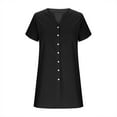 thumbnail image 7 of Feancey Casual Shirt Dresses for Women Linen Button Down Dress Summer Short Sleeve V Neck Mini Dresses Solid Color Flowy Beach Vacation Dress Black XL, 7 of 7