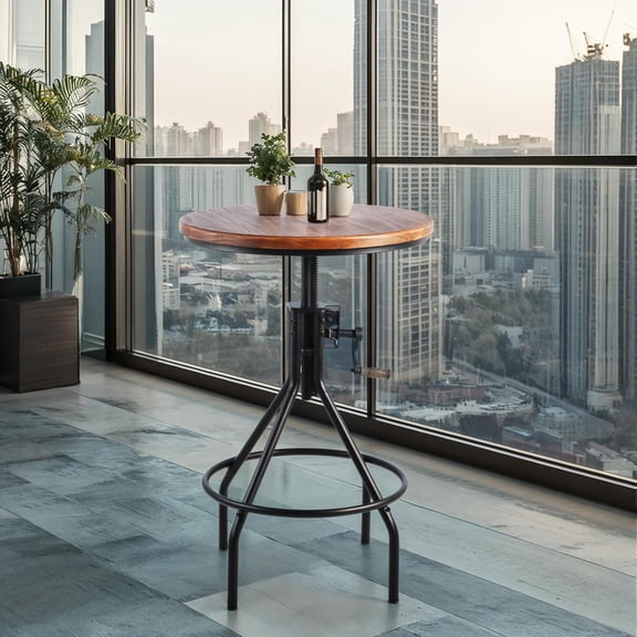 Industrial Design Bar Table Height Adjustable with Handle Kitchen Dining Coffee Bistro Pub Table Black