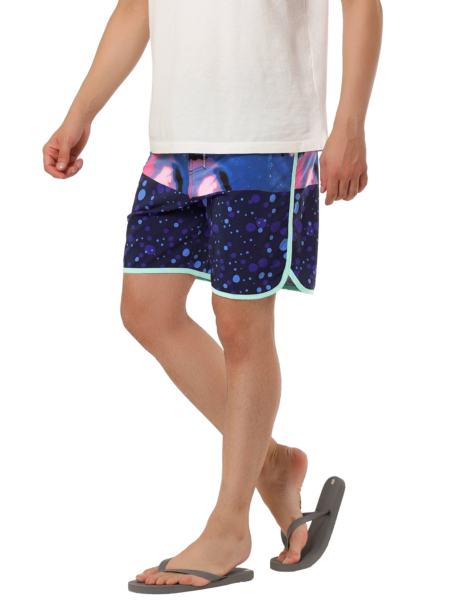 Unique Bargains Men's Swim Shorts Drawstring Waist Summer Board Shorts 30 Navy