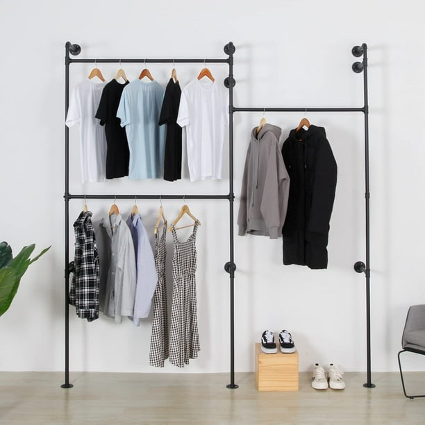SSS Furniture Wall Mounted Industrial Pipe Clothing Rack Garment Rack