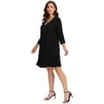 thumbnail image 3 of VEPKUL V Neck Plus Size Dresses 3/4 Sleeve Casual Loose Swing Fall Dress with Pockets Black_4X, 3 of 9