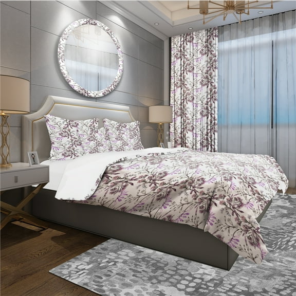 Designart 'Hand Drawn Purple Flowers' Modern & Contemporary Duvet Cover Set