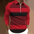 thumbnail image 2 of ZCFZJW Men's Long Sleeve Shirts Quarter-Zip Casual Striped Color Block Printed Slim Fit Lapel V Neck Basic Designed Cotton Golf Athletic Shirts Red L, 2 of 5