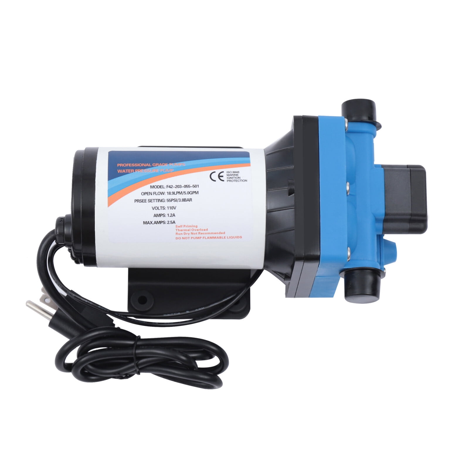 Diaphragm Water Pump, 55PSI, Self Priming Automatic Diaphragm Pump for Home/Caravan/Marine 110V