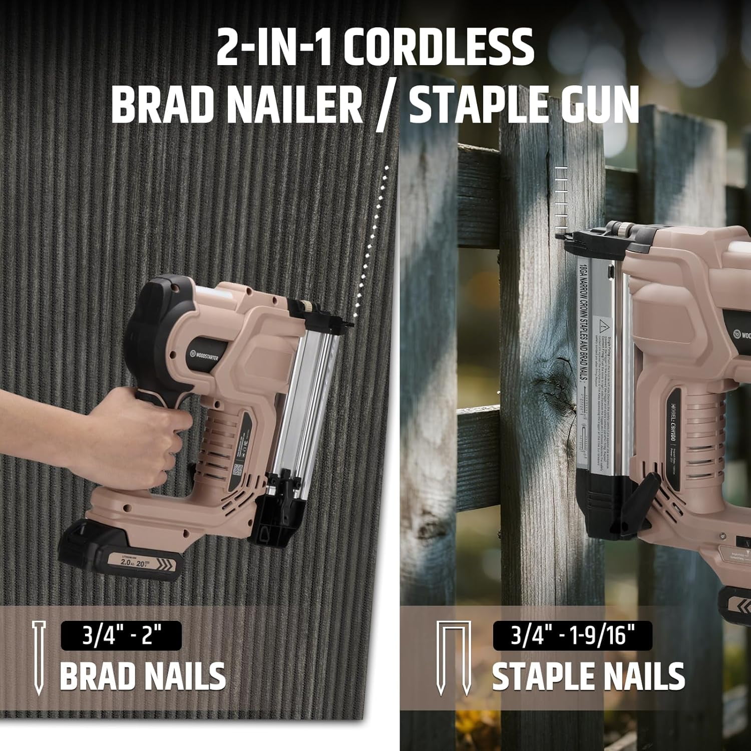 Cordless 2-in-1 Nail Gun & Staple Gun(Tool Only), Driving 2 inches 18GA Brad Nailer, 400 Nails, Depth Adjustment, 2 Firing Mode, LED Lights, Compatible with Makita Batteries, Lightweight