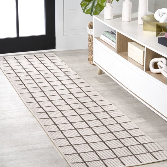 JONATHAN Y SANTA MONICA 2 x 8 Runner Rug, Grid Squares - Cream/Dark Gray, SMB200A-28