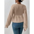 thumbnail image 4 of Womens Long Sleeve Slimming Sweater Casual V Neck Collared Knit Jumper Tops Khaki S, 4 of 8