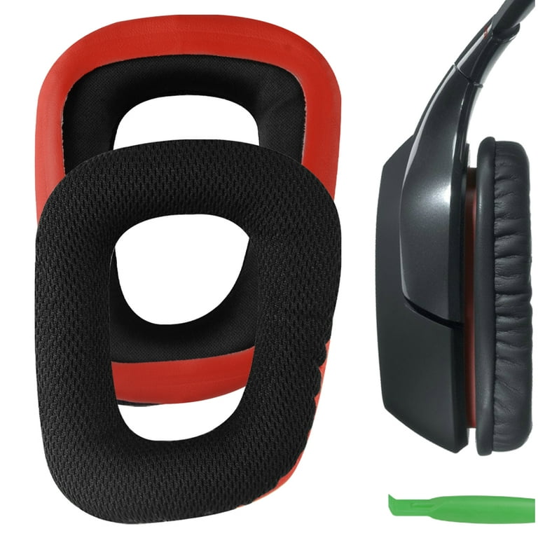 Geekria Comfort Mesh Fabric Ear Pads for Logitech G35, G430, G432, G332, G930, F450 Headphones Ear Cushions, Headset Earpads, Ear Repair (Black Red) - Walmart.com