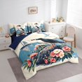thumbnail image 2 of Castle Fairy Retro Flat Sailboat Puffin 7-Piece Twin Bedding,Pink Rose Seagull Calm Seascape Print Bedding Comforter Set,Cream Azure,Navy Blue Reversible, 2 of 7