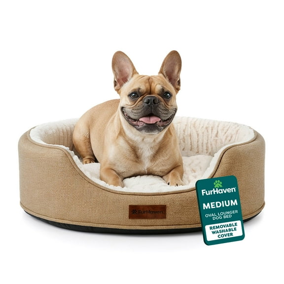 Furhaven Pet Products Medium Foam Oval Lounger Dog & Cat Bed With Reversible Pillow, Nutmeg
