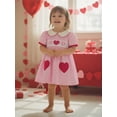 thumbnail image 4 of BemeyourBBs Kids Toddler Baby Girls Valentines Dress Outfit Little Girl Spring Summer Clothes Puff Short Sleeve Doll Collar Heart Embroidery A Line Dress, 4 of 9