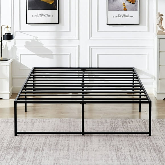 VECELO 16 Inch Queen Metal Platform Bed Frame, Heavy Duty Metal Bed with Under-bed Storage, No Box Spring Needed, Black