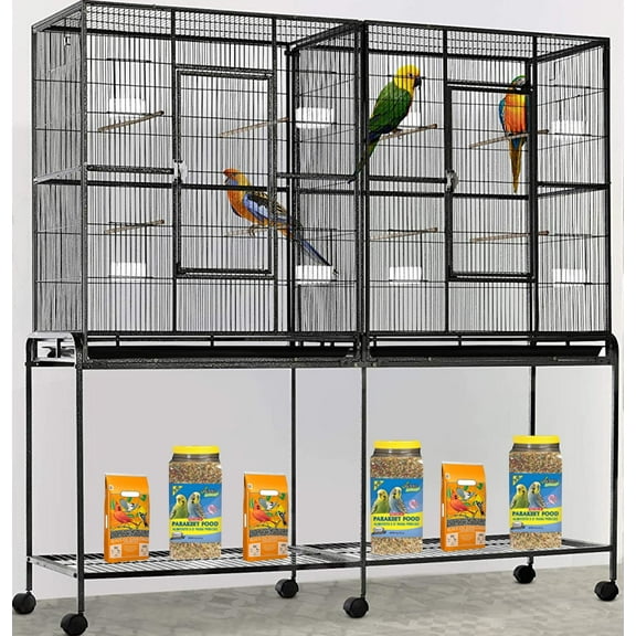 Deluxe X-LARGE Double Flight Bird House Breeding Breeder Cage With Center Divider Side Nest Box Doors Removable Rolling Stand Canary Parakeet Cockatiel Lovebird Finches