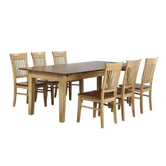 Brook 7-PC Farmhouse 62-134" Long Expanding Dining Table Set 2-Tone Brown Wood