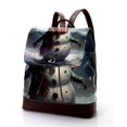 Christmas Snowman Retro PU Leather Backpack with Adjustable Shoulder