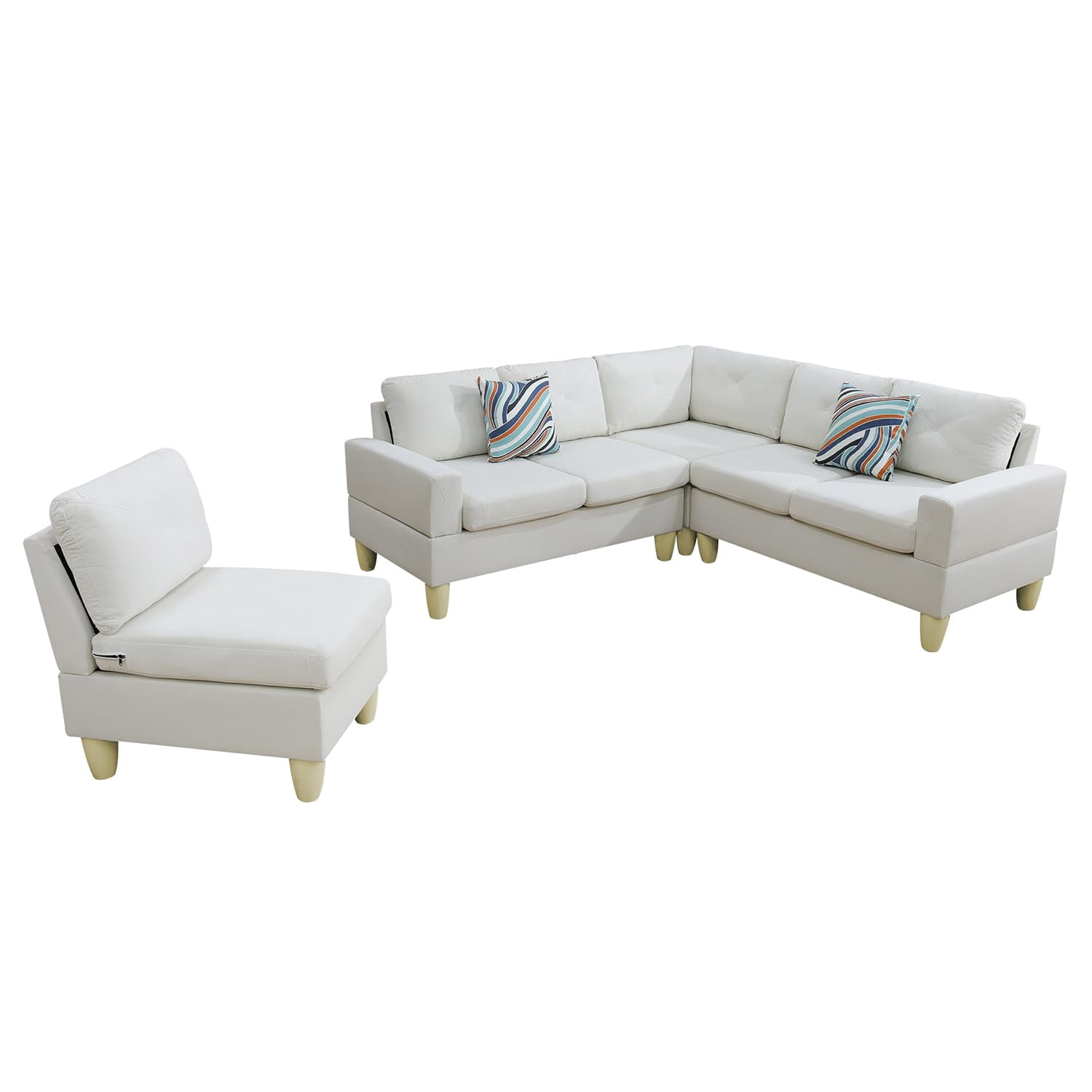4-Piece Couch Living Room Sofa Set, 6 Seater Modular Sectional Couch L Shaped Corner Sofa, Beige