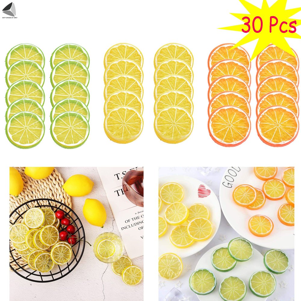 Sixtyshades 30 Pcs Fake Lemon Slice Artificial Fruit Simulation Plastic Lemon Slices Home Decor
