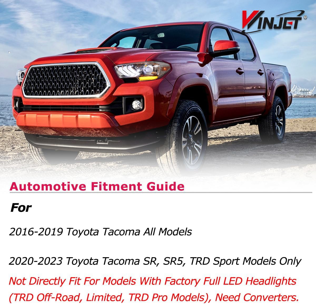 Winjet LED Headlights Assembly Fit For 2016-2019 Toyota Tacoma,Led Headlamp  For 2020-2023 Tacoma (SR, SR5, TRD Sport models only),Pair Tacoma Front Lamp  (Black Housing/Clear Lens) 