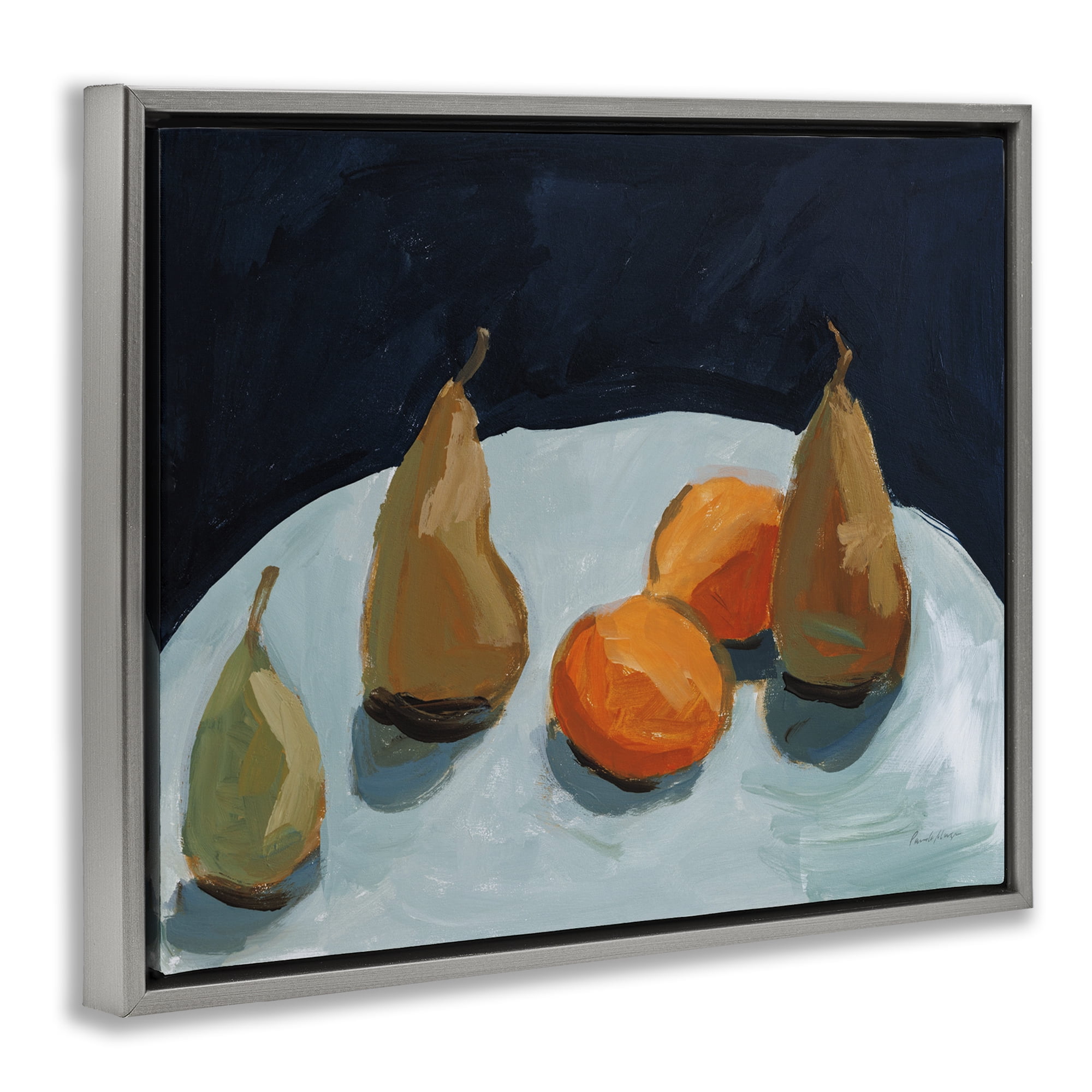 Stupell Industries Pear & Orange Food & Beverage Painting Gray Floater Framed Art Print Wall Art, 21 x 17