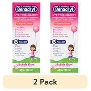 (2 pack) Children's Benadryl Dye-Free Allergy Liquid, Bubble Gum, 4 fl. oz