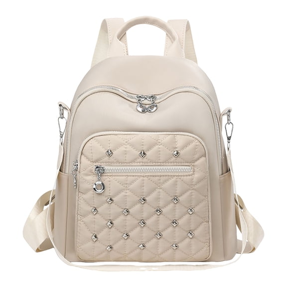 CZSCPDAW Women's Gray Studded Fashion Backpack with Laptop Compartment and Multi-Pocket Storage for Work Travel and Daily Use