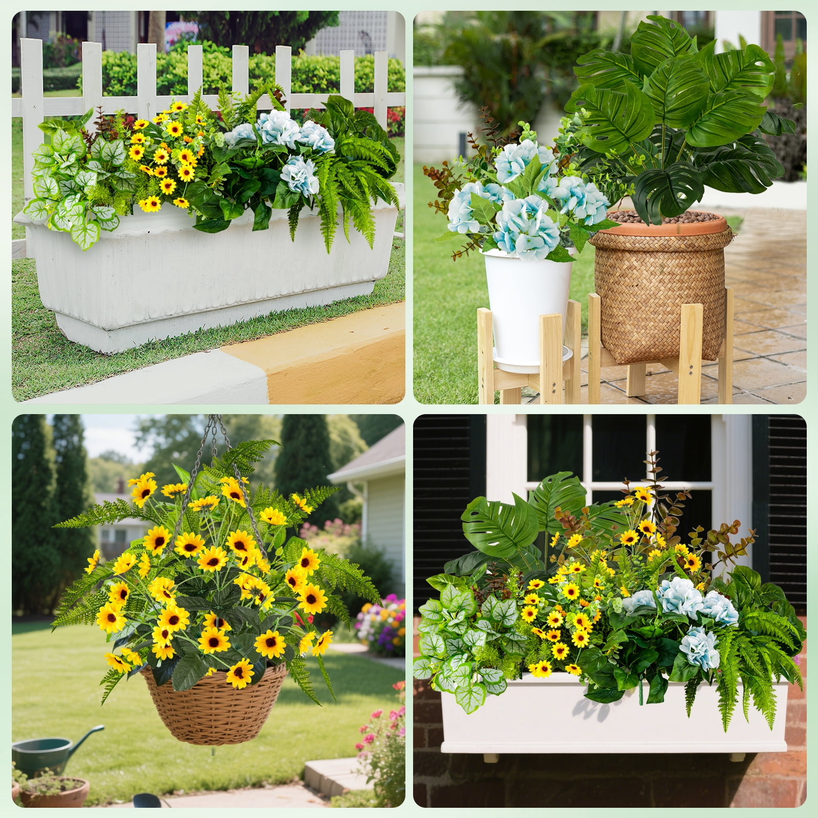 17 Bundles Outdoor Artificial Plants UV Resistant Fake Greenery Stems Faux Shrubs Plastic Plant for Outdoor Planter Porch Patio Garden Window Box Home Decor