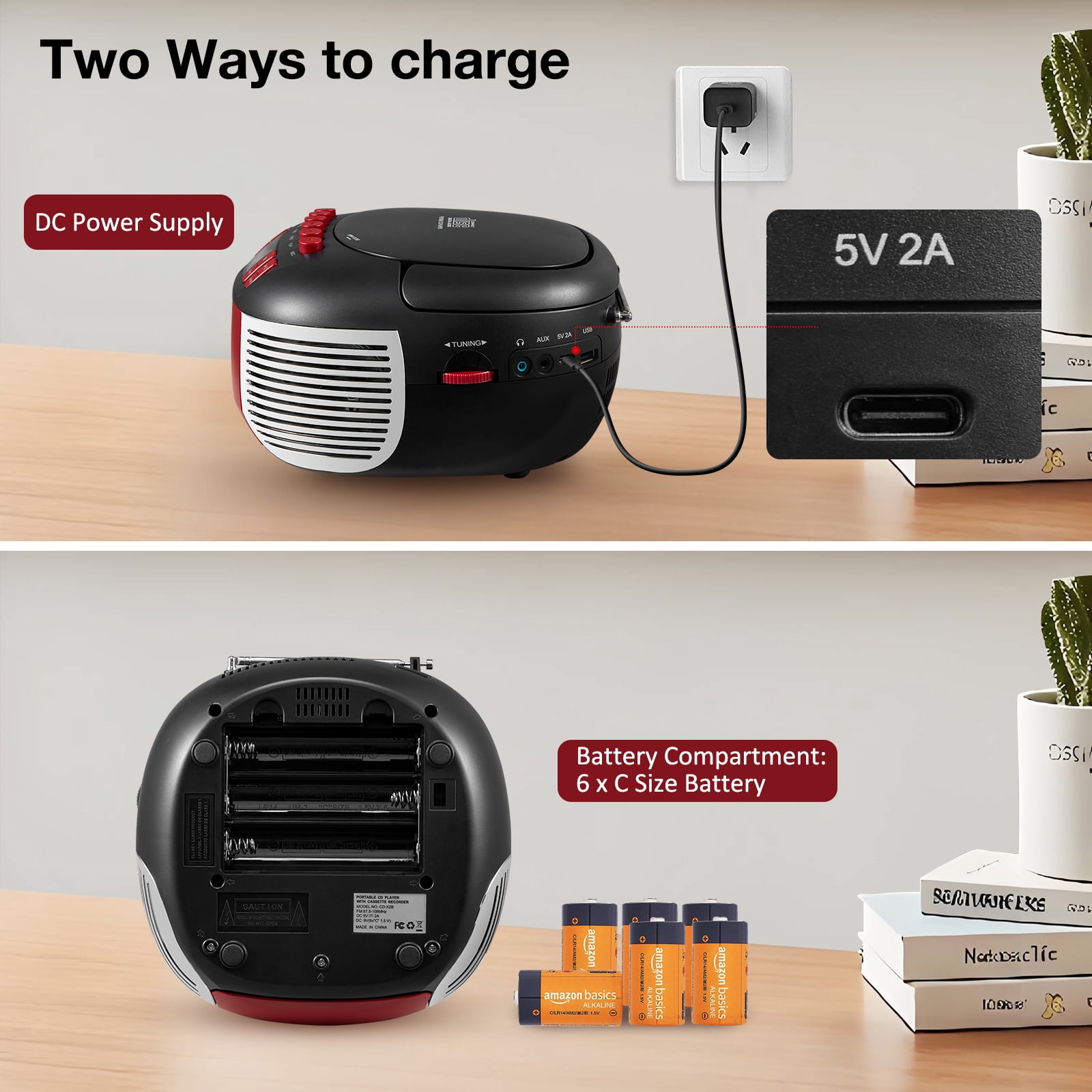 Cassette Boombox CD Player Combo with Bluetooth and Remote,Stereo Speakers,FM Radio,Tape Recording.