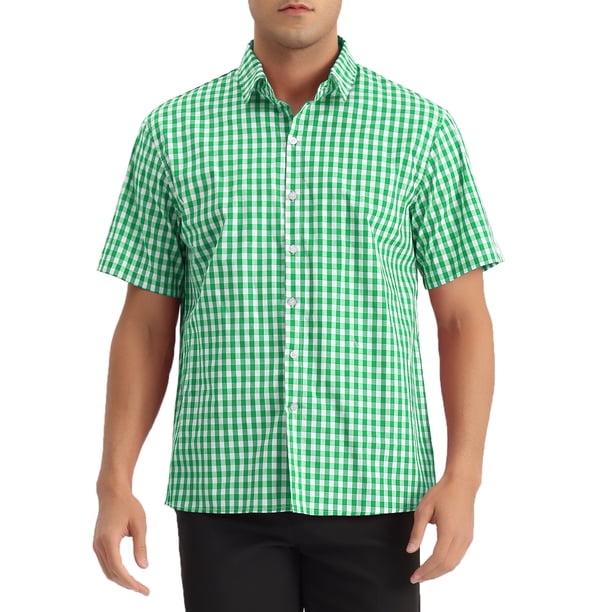 Camisas de vestir de cuadros INSPIRE CHIC para hombres de manga corta S Verde