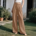 thumbnail image 2 of VBVC Women's Cotton-Linen Dress Pants,High Waisted Buttoned Work Trousers For Women,Ladies Summer Wide Leg Business Pants with Pockets,Khaki,S-2XL, 2 of 7