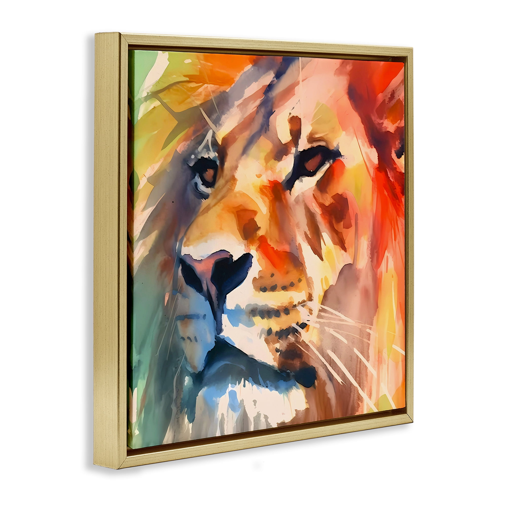 Stupell Industries Strong Lion Gaze Animals & Insects Painting Gold Floater Framed Canvas Art Print Wall Art, 25 x 25