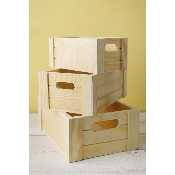 3 Small Wood Crates with Handles