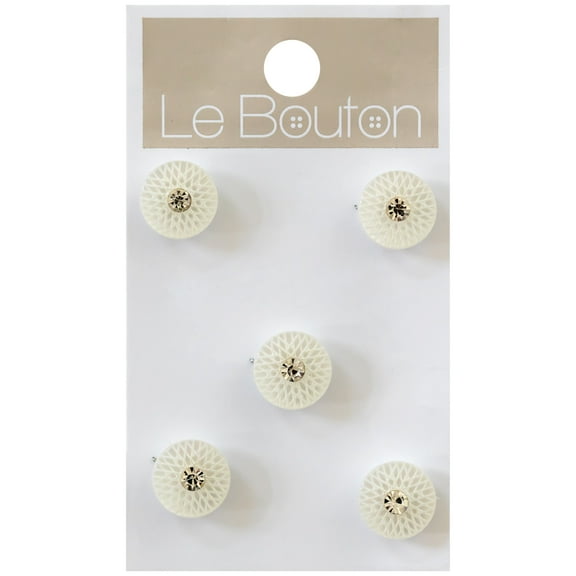 Le Bouton White 7/16" Gem Shank Buttons, 5 Pieces