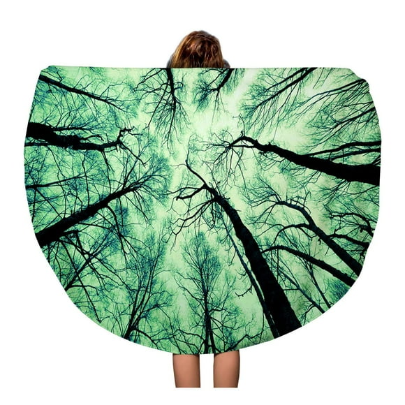 JSDART 60 inch Round Beach Towel Blanket Green Cedar Looking Up at The Sky Aspen Bark City Travel Circle Circular Towels Mat Tapestry Beach Throw