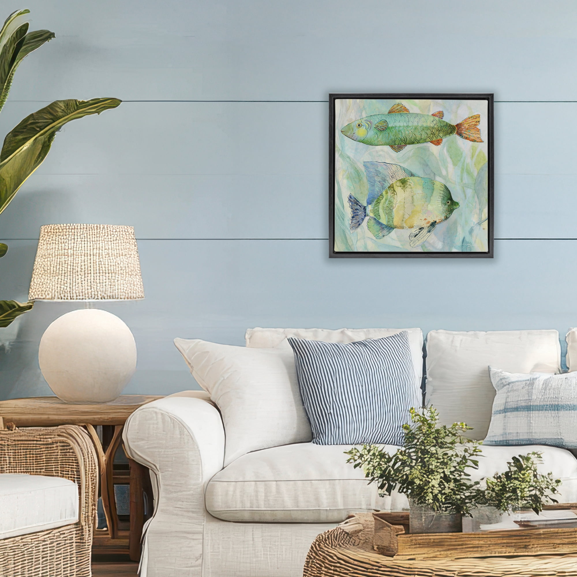 Stupell Industries Sweet Fish Duo Watercolor Black Framed Floater Canvas Wall Art, design by Lorenzo Collective