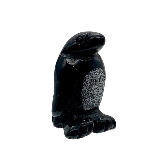 Hand-Carved Obsidian Penguin Bead Figurine! | 21.5x12.5x11mm | Black/White | 1 Figurine