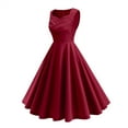 thumbnail image 2 of Women's Cocktail Dresses 2025 Trendy Sleeveless Flowy Pleated Midi Summer Dress Red L, 2 of 7