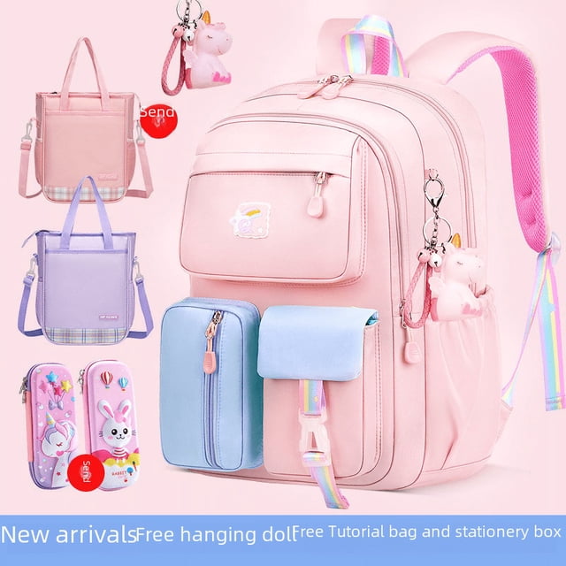Mochila escolar para estudiantes de primaria, protección de la columna vertebral con reducción de carga ligera para mujeres, bolso de hombro con dibujos animados para niños de grado 1-3-6