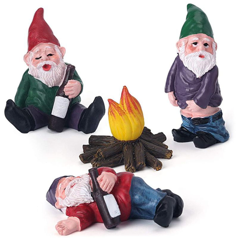 4PCS Miniature Dwarfs Garden Gnomes Statue Dollhouse Fairy Figurine Garden Decor 