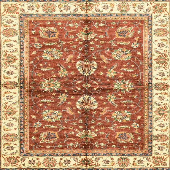 Ahgly Company Machine Washable Indoor Square Abstract Grapefruit Red Area Rugs, 5' Square