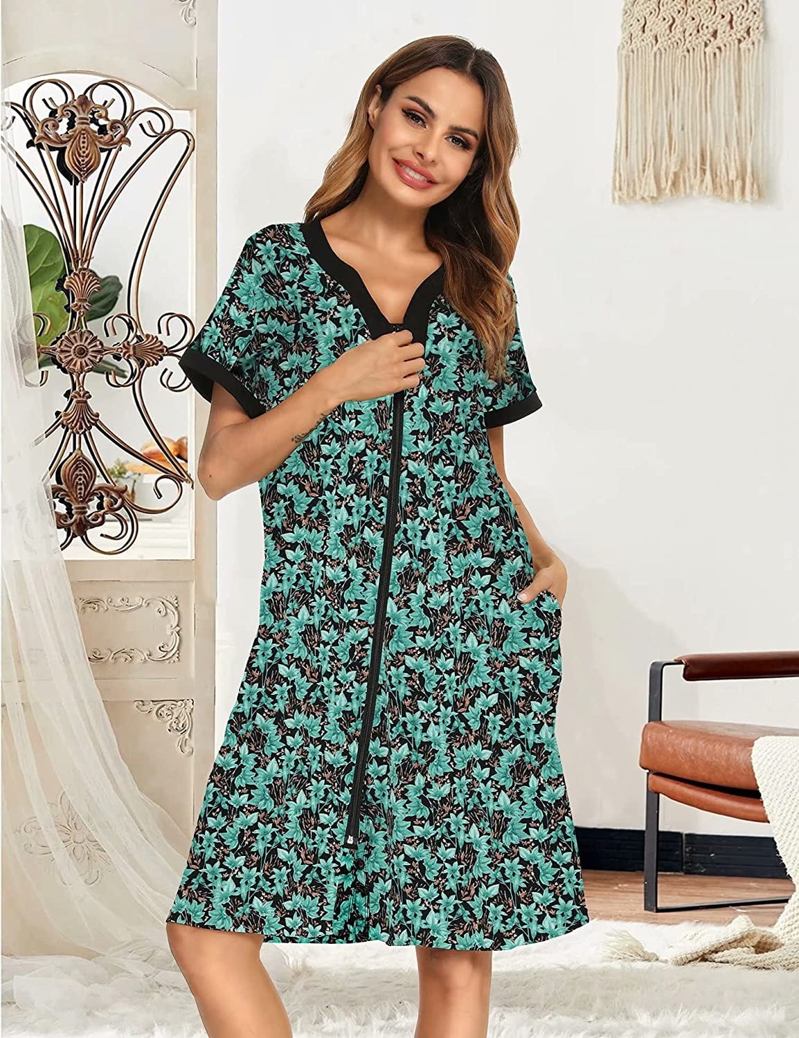 Bloggerlove Cotton Nightgowns for Women V Neck Sleepwear Night Shirts Sleeveless Sleep Dress S-XXL