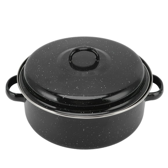 Roasting Pan, Non Stick Enamel Roast Pot, Cooking Oven Pans, Black Covered Oven Pans, Roaster Pot, Turkey Pan, Enamel Cookware with Lid for Roasted Sweet Potatoes Chestnuts