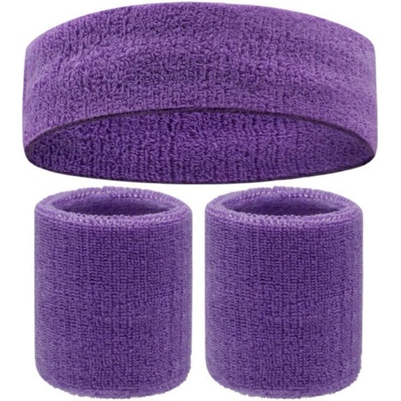 Sweatband Set Cotton Sports Headband Terry Cloth Wristband Moisture Wicking Sweat Absorbing Sweatbands Head Band Athletic Exercise Basketball Tennis Working Out Gym