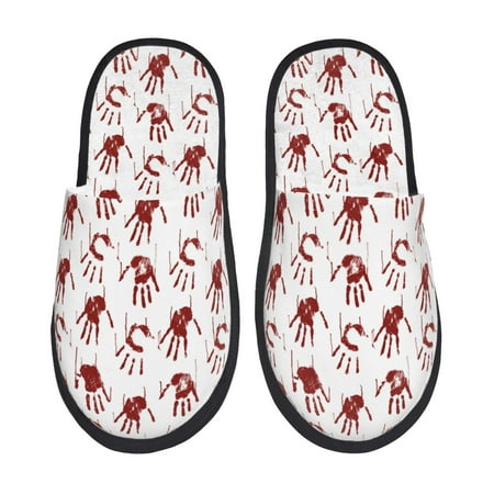 Balery Red Bloody Scary Hands2 Slient Indoor Furry Fleece Comfort House Shoes Soft Non-Slip Home Shoes Cotton slippers House Slippers-- Medium