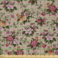 thumbnail image 2 of Ambesonne Flower Fabric by the Yard Microfiber, Floral Pattern with Rose, 2 Yards, Tan Pink Dark Green, 2 of 2
