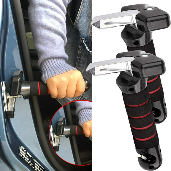 2 PACK Portable Vehicle Support Grab Bar, Standing Assist Mobility Aid Handle, Car Emergency Escape Tool with Window Breaker, Seat Belt Cutter, and LED Flashlight, 4 in 1 Vehicle Support Handle