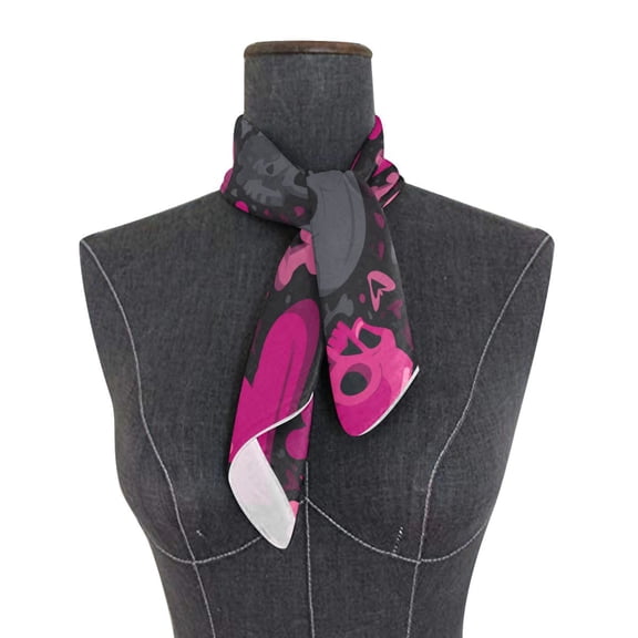 Square Scarf 24x24 Inch Pink and Black Skulls Silky Satin Sun Protection Neck Scarf for Women Multi-Purpose Head Wrap Bandana for Hair Bag Decoration