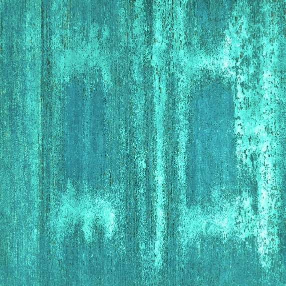 Ahgly Company Indoor Square Oriental Turquoise Blue Industrial Area Rugs, 7' Square